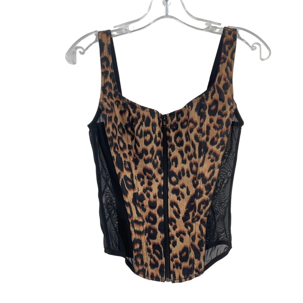 Leopard Print Bustier Top with Black Mesh Sides